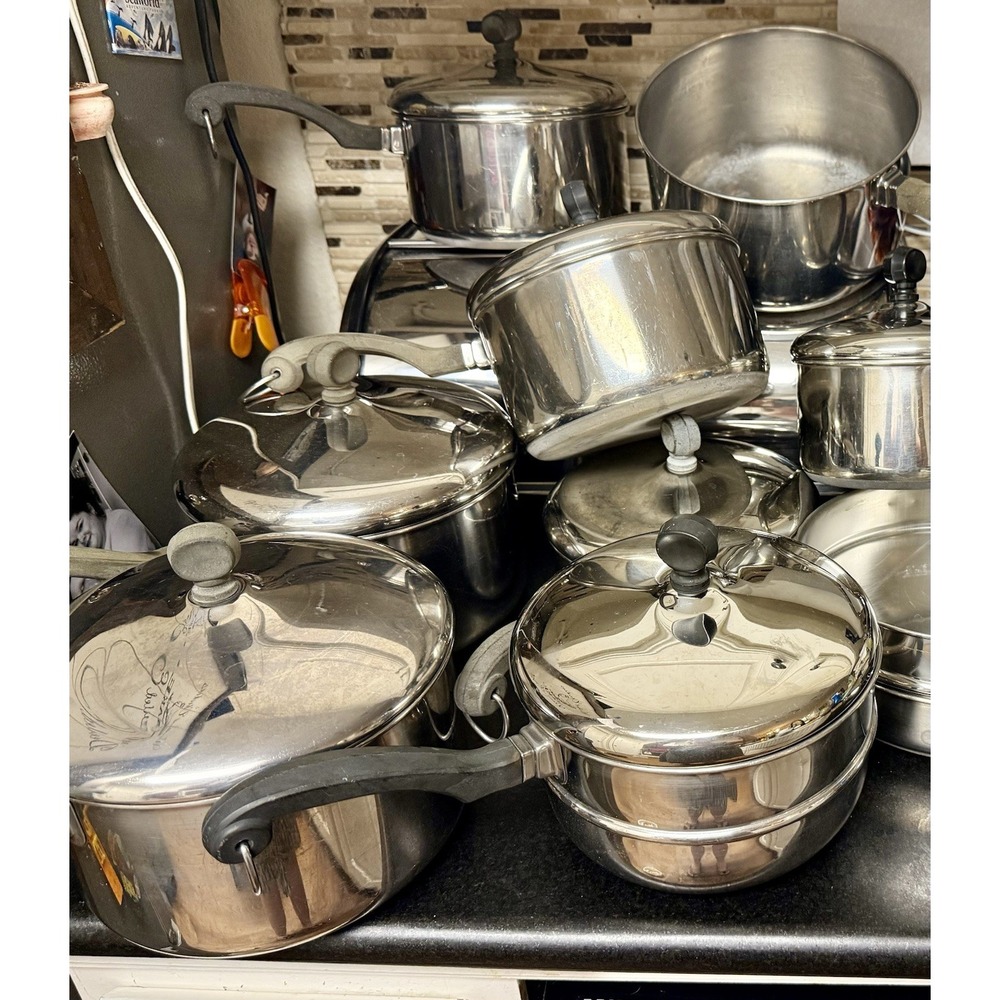 Vintage Farberware Bronx NY USA Stainless Steel Cookware 16 Pc Pot Pan Lid Lot